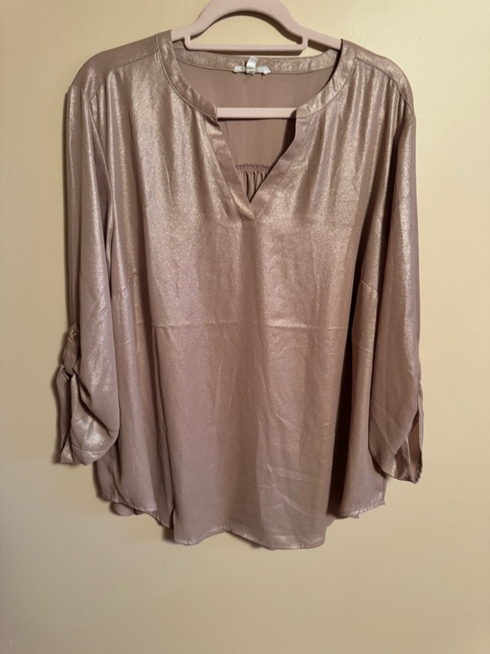 Maurices Shimmery Taupe Split-Neck Tunic